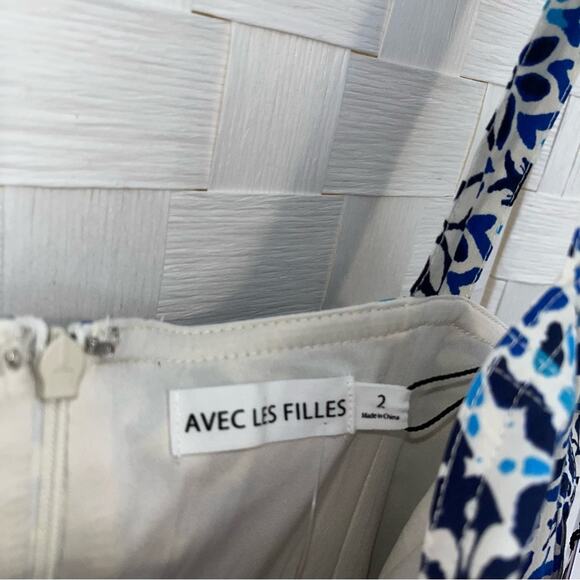 Avec Les Filles Floral Blue Dress Sweetheart Neckline Mini Sundress Womens 2 - Picture 9 of 14